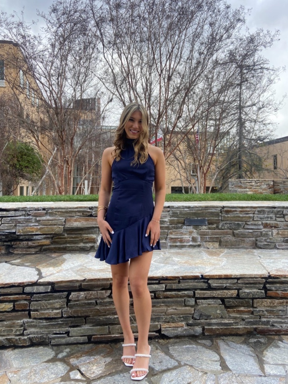 Selfie Leslie Blue Satin Asymmetrical Mini Dress S
